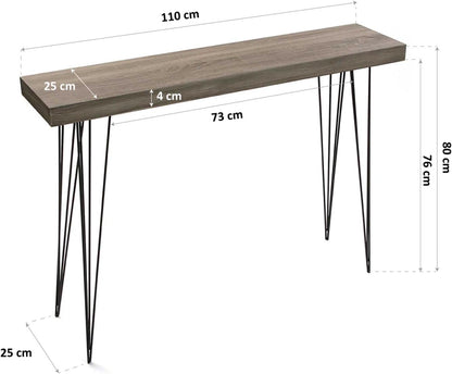 Versa Dallas Smalle hal of vestibule Entree hal meubilair, Console Tafel, Afmetingen (H x B x H) 80 x 25 x 110 cm, Hout en Metaal, Kleur Bruin
