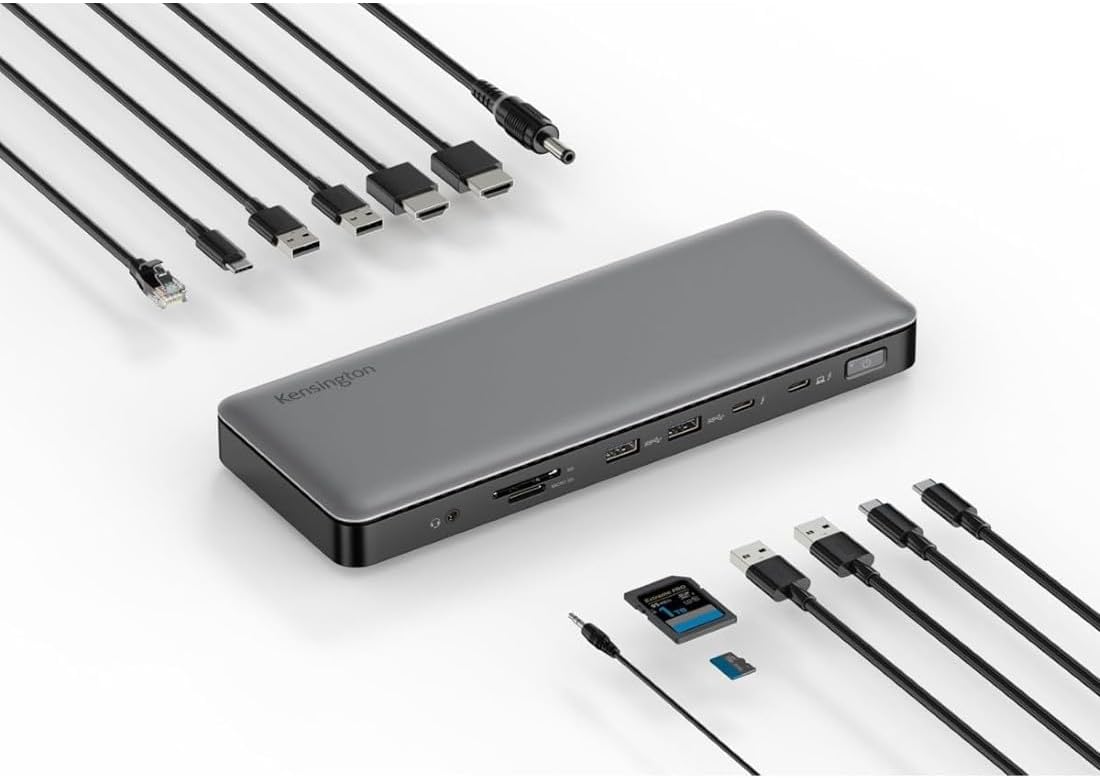 Kensington AD2010T4 Thunderbolt 4 Docking Station, Dual Monitor 8K/4K, Micro SD Kaartlezer, 96W Power Delivery, 2 x HDMI, Ethernet, USB-C 3.2 & 4 x USB-A-Poorten (K34111EU)