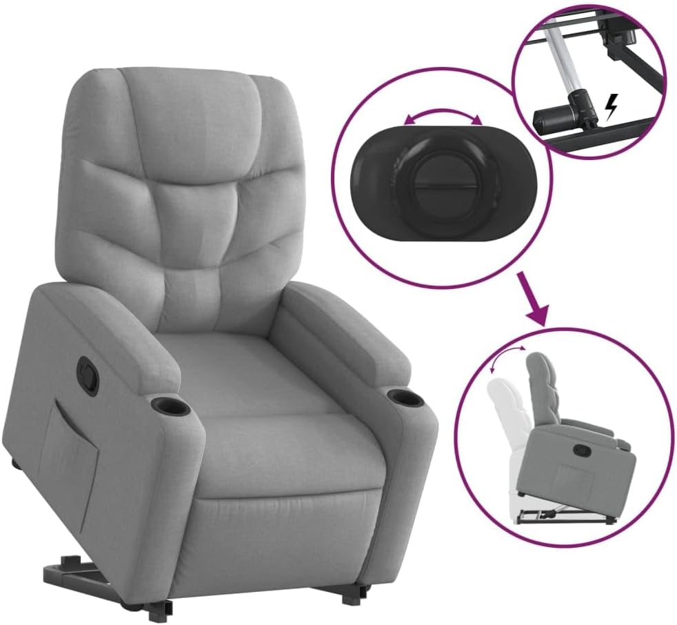 vidaXL Stand Up Chair Adjustable Fabric Light Grey, Stand Up Aid Recliner Armchair for Elderly, Electric Stand Up Aid Chair