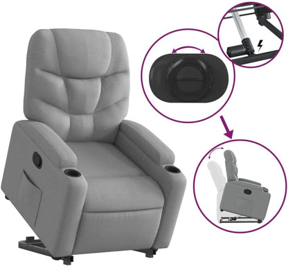 vidaXL Stand Up Chair Adjustable Fabric Light Grey, Stand Up Aid Recliner Armchair for Elderly, Electric Stand Up Aid Chair