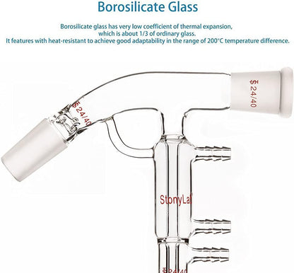 Destillatiekop met Korte Weg – Short Path Destillatie Apparaat – Destillatie-Adapter – Vacuüm Destillatiekop – Laboratorium Glaswerk – Borosilicaatglas – 24/40 Slijpverbinding met 3 Slangaansluitingen