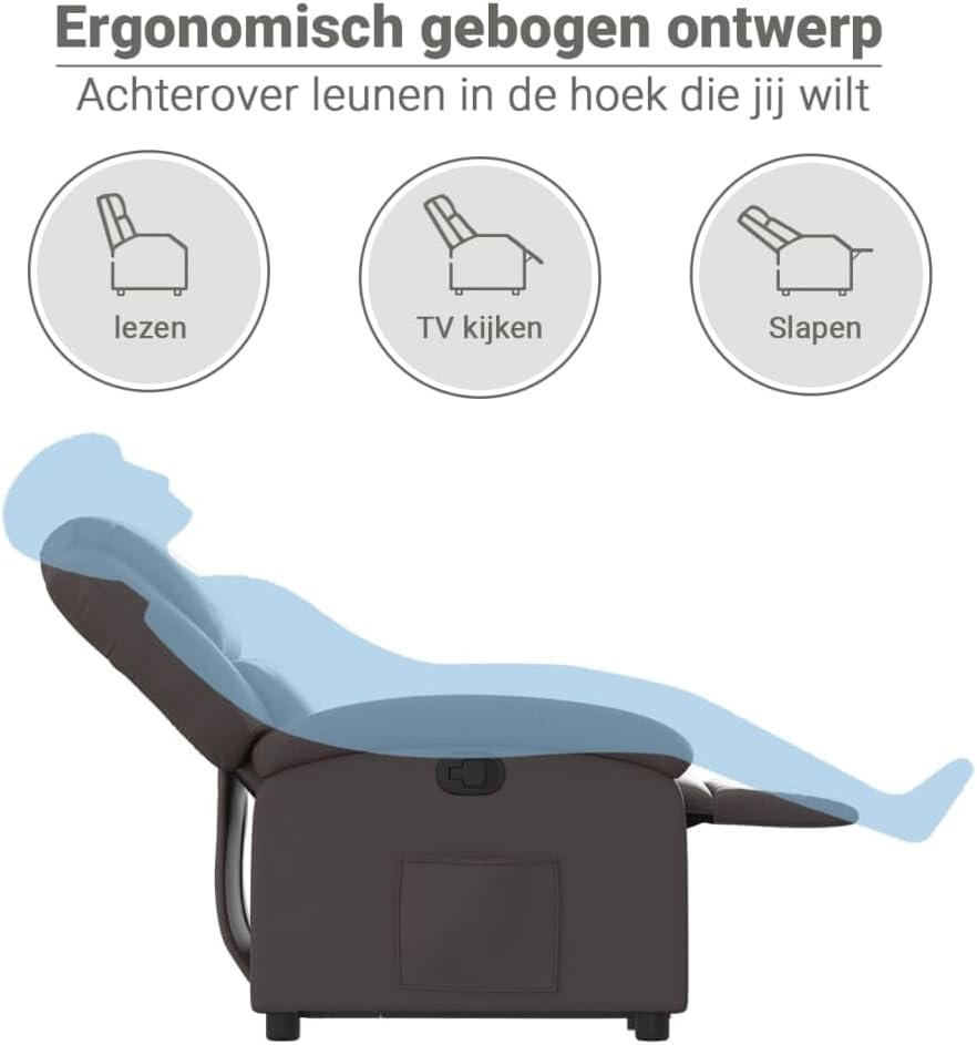 Relaxstoel – Verstelbare Fauteuil – Sta Op Stoel – Elektrische Liftstoel – Donkerbruin Echt Leer – Elektrische Liftfunctie – Echt Leren Bekleding