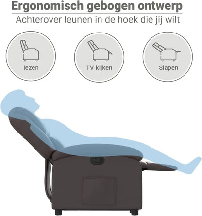 Relaxstoel – Verstelbare Fauteuil – Sta Op Stoel – Elektrische Liftstoel – Donkerbruin Echt Leer – Elektrische Liftfunctie – Echt Leren Bekleding