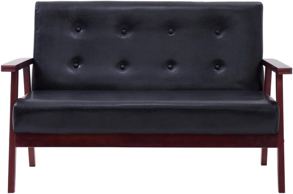 Festnight 2 Seater Sofa, Loungesofa Living Room Sofa, Upholstered Sofa, Lounge Sofa Seating, Sofa Bed, Futon Bed, Sofa, Lounge Sofa Upholstered Sofa, Black Faux Leather, 113.5 x 67 x 73.5 cm - QUORE