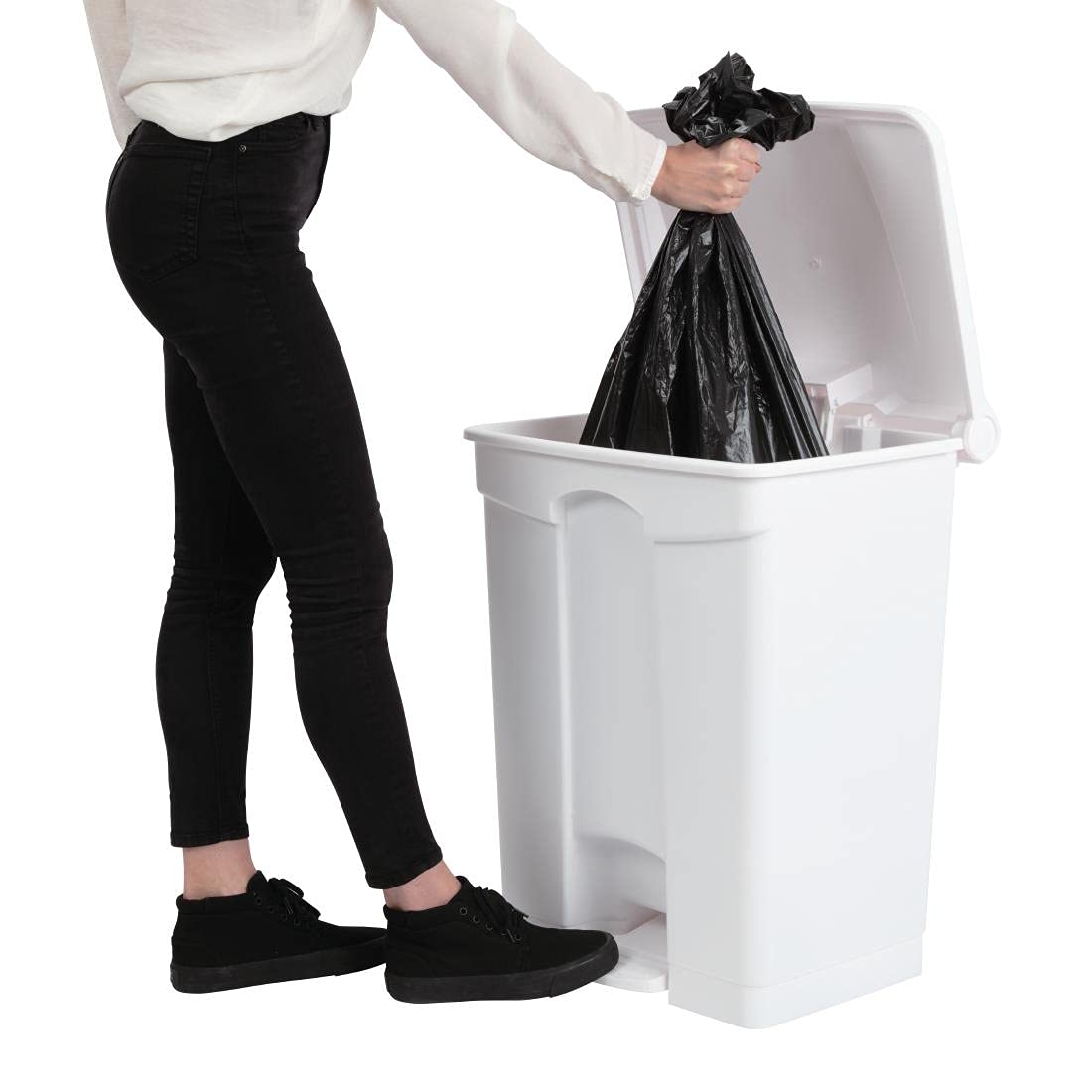 Jantex Kitchen Pedal Lid Bin White 65ltr Waste Polypropylene Catering Equipment - QUORE