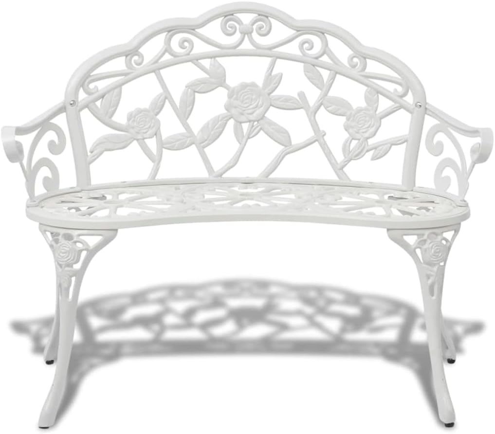 Garden Bench 100 cm Cast Aluminium White Classic Bench for Garden, Balcony, Patio - QUORE
