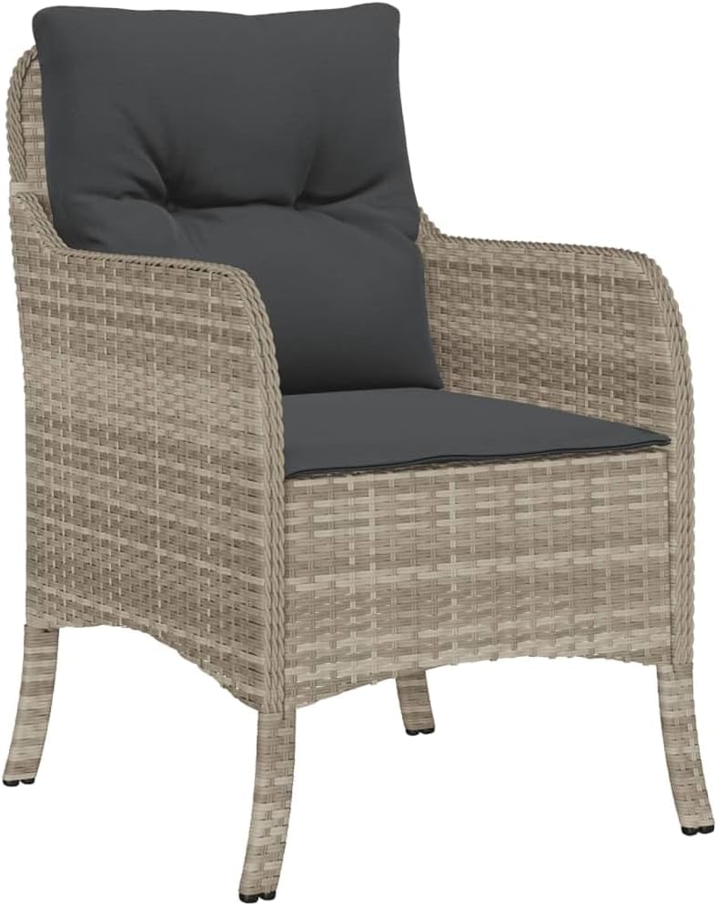Gecheer 2 x Garden Chairs with Cushion, Light Grey, Poly Rattan Garden Chair Rattan Garden Chairs - QUORE