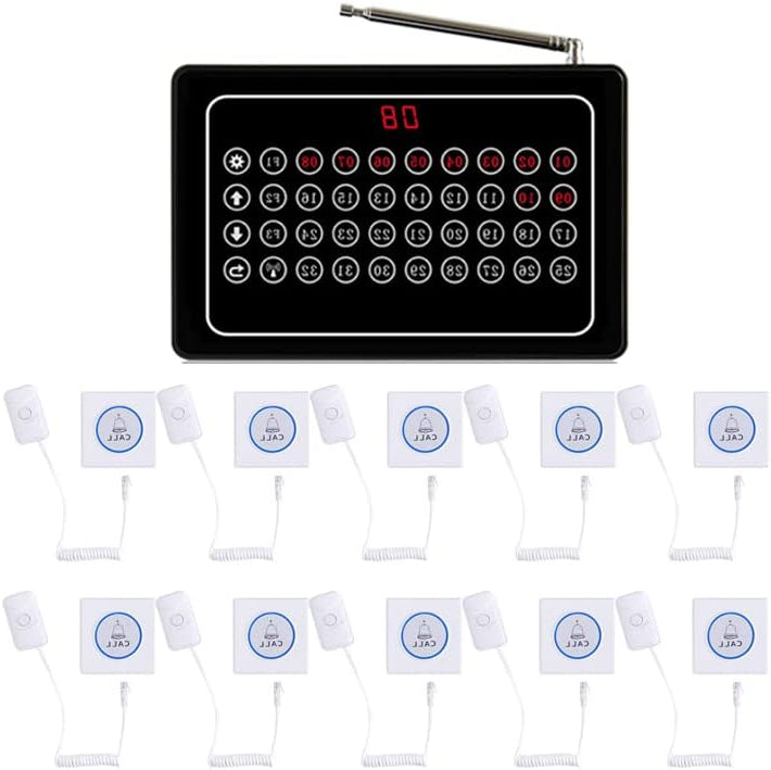 Draadloos Oproepsysteem – Nurse Alarm – Zorgoproepsysteem – Patiëntenoproeper – Draadloze Bel – Tot 32 Oproepen Gelijktijdig – Bereik 500 Meter - QUORE