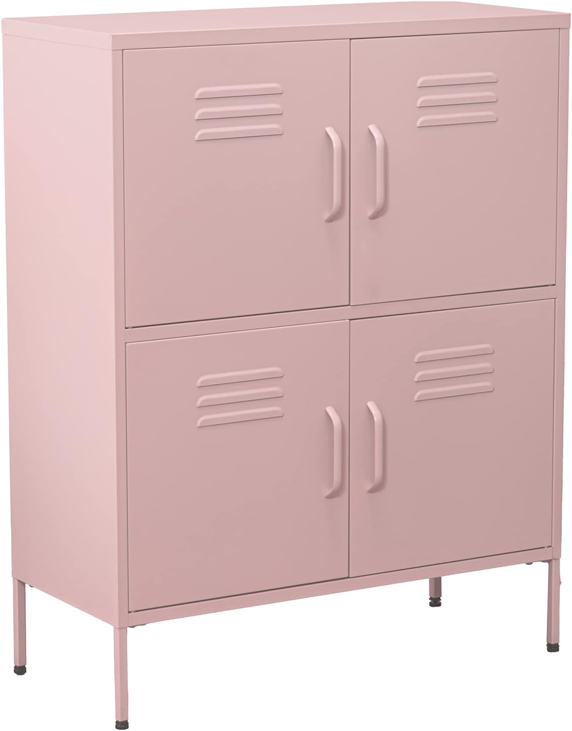 Sideboard met 4 deuren met ventilatieopeningen van metaal in roze, 80 x 35 x 102 cm, hoogte: 15 cm