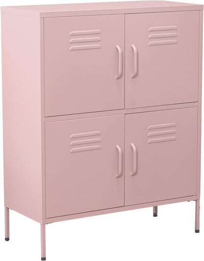 Sideboard met 4 deuren met ventilatieopeningen van metaal in roze, 80 x 35 x 102 cm, hoogte: 15 cm