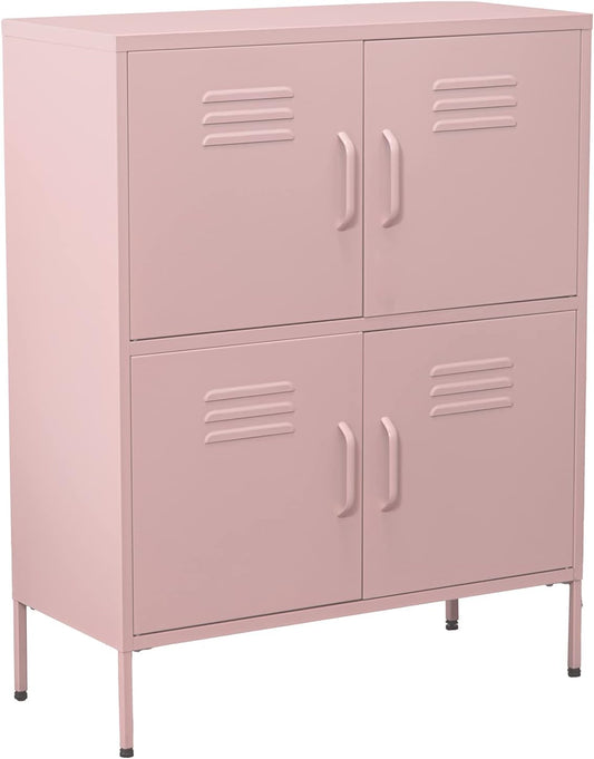 Sideboard met 4 deuren met ventilatieopeningen van metaal in roze, 80 x 35 x 102 cm, hoogte: 15 cm