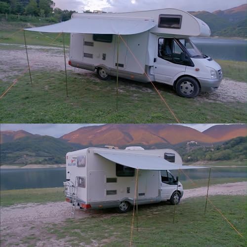 Comfort caravan luifel caravan tarp 4 x 2,4 m zonnedak incl. opstelstangen UV 50+ bescherming waterdicht 5000 mm