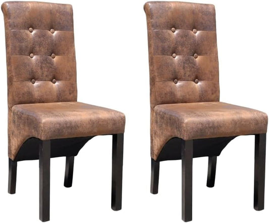 vidaXL 2x Eetkamerstoel Gecapitonneerd Bruin Eetkamer Keuken Stoel Stoelen Set