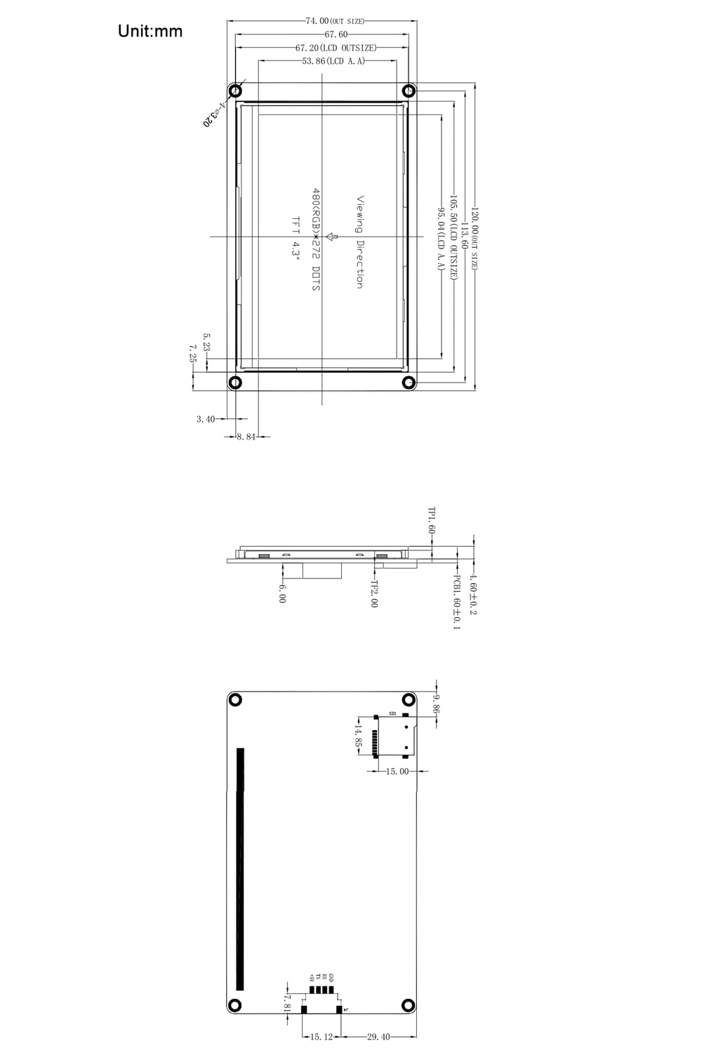 Nextion Display Intelligent NX4827P043-011C, 4,3 inch capacitief touchscreen, 480 x 272, seriële LCD-TFT HMI-displaymodule NX4827P043-011C, ondersteunt audio video