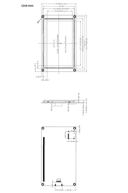 Nextion Display Intelligent NX4827P043-011C, 4,3 inch capacitief touchscreen, 480 x 272, seriële LCD-TFT HMI-displaymodule NX4827P043-011C, ondersteunt audio video