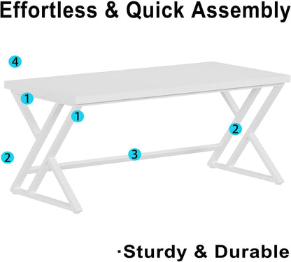 LVB Computer Tafel Lange Industriële Home Office Desk voor Student Grote Metalen Schrijven Studie Werk Desk Farmhouse Executive Gaming Computer Tafel voor Slaapkamer Woonkamer Wit