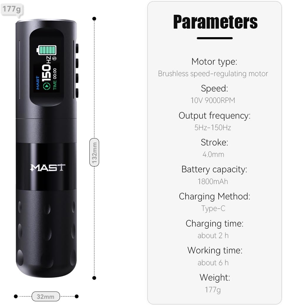 MAST TATTOO Penmachine Draadloze batterij LCD-scherm Roterende tattoo-machine (4,2 MM STROKE)