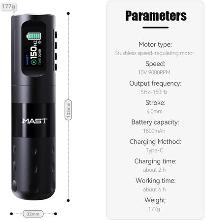 MAST TATTOO Penmachine Draadloze batterij LCD-scherm Roterende tattoo-machine (4,2 MM STROKE)