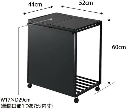 Yamazaki 1820 TOWER 2~Compartment Trash Can with Casters, white, Steel/Polypropylene/Nylon, 52 x 44 x 60 cm