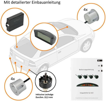 VSG24 22146 - Premium Combi Set Front, Rear incl. 8 sensoren, kleurendisplay & akoestisch signaal, automatisch parkeerhulp parkeersysteem - Zilver