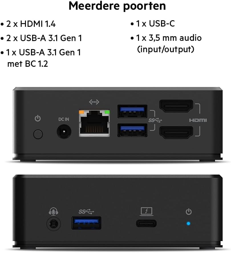 Belkin USB-C Dockingstation met Twee Schermen (Voeding 85 W, HDMI, USB-A 3.1 Gen 1, Gigabit Ethernet, Audio-ingang/uitgang voor MacBook, XPS en Andere USB-C Laptops), Zwart