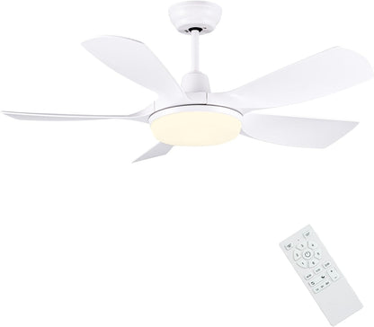 Newday Plafondventilator met licht en afstandsbediening, 106 cm, stille plafondventilator met dimverlichting, DC-motor, 5 vleugels, 6 snelheden, geheugenfunctie, wit