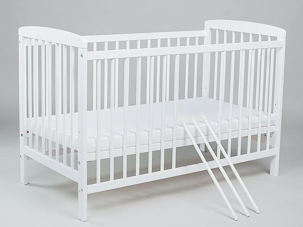 Cot JOSE White 120 x 60 cm - Cot with slatted frame 3 levels adjustable in height - Lacquered pine - QUORE