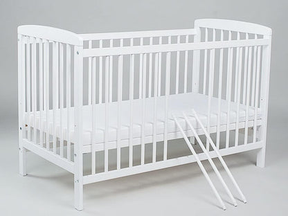 Cot JOSE White 120 x 60 cm - Cot with slatted frame 3 levels adjustable in height - Lacquered pine - QUORE