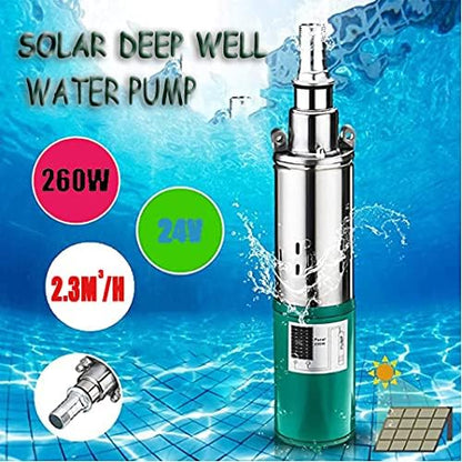 Zonne-dompelwaterpompen Dompelpomp 24V DC 260W Drukpomp Max. onderdompelingsdiepte 53m 2300L / H voor huishoudelijk water Tuinirrigatievijvers Rivieren enz.