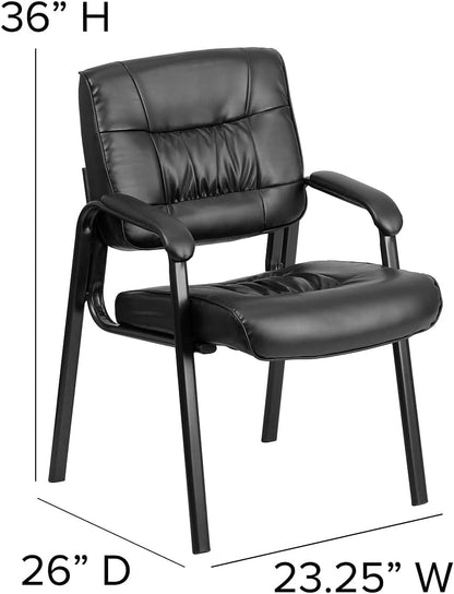 Flash Furniture Haeger bijzetstoel/managersstoel van leer, met titanium grijs gepoedercoat frame, zwart
