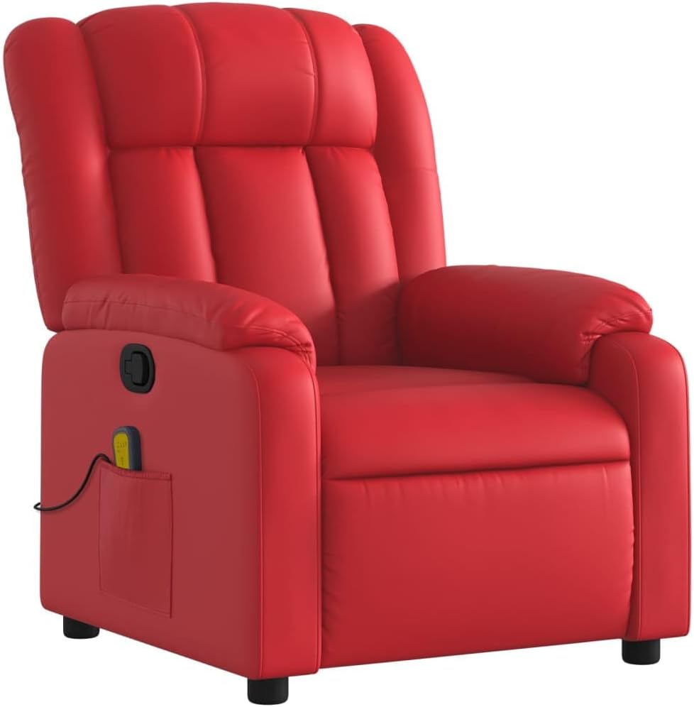 Massagestoel – Relaxfauteuil – Ligstoel – TV Stoel – Kunstleren Fauteuil – Verstelbaar tot 135° – 6-Punts Vibratiemassage zonder Verwarming – Dieprood