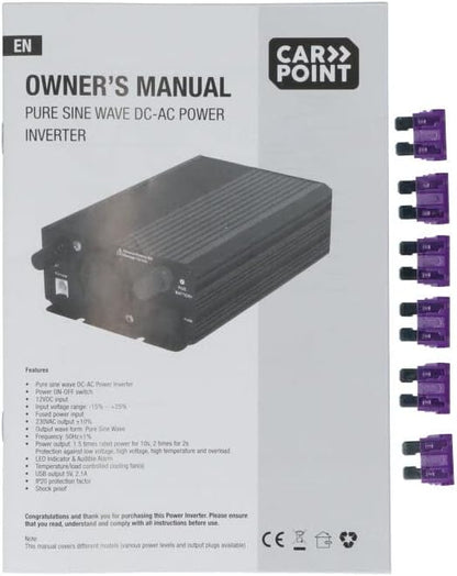 Carpoint Inverter Pure Sine 12 V > 230 V 1500 W French/Belgian Socket       </font></font>