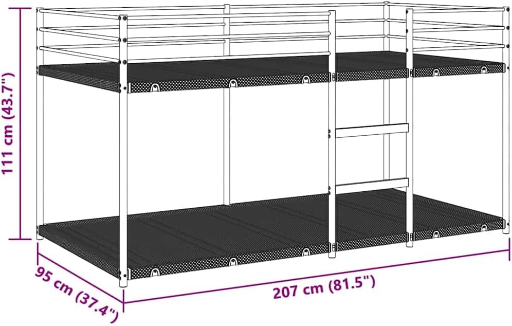 vidaXL Stapelbed zonder matras 90x200 cm staal wit, bedframe, bedbodem, slaapkamermeubilair, hoogslaper, stapelbedframe, laag stapelbedframe