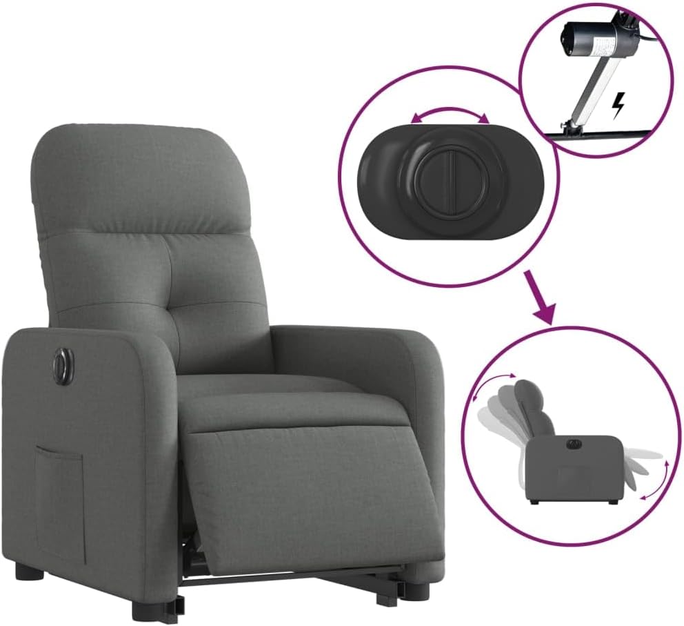 Elektrische Relaxstoel – Opstastoel – Fauteuil Met Opstahulp – Televisiestoel – Ligstoel – Donkergrijze Stof – Verstelbare Ligfunctie – Ingebouwde Opstahulp