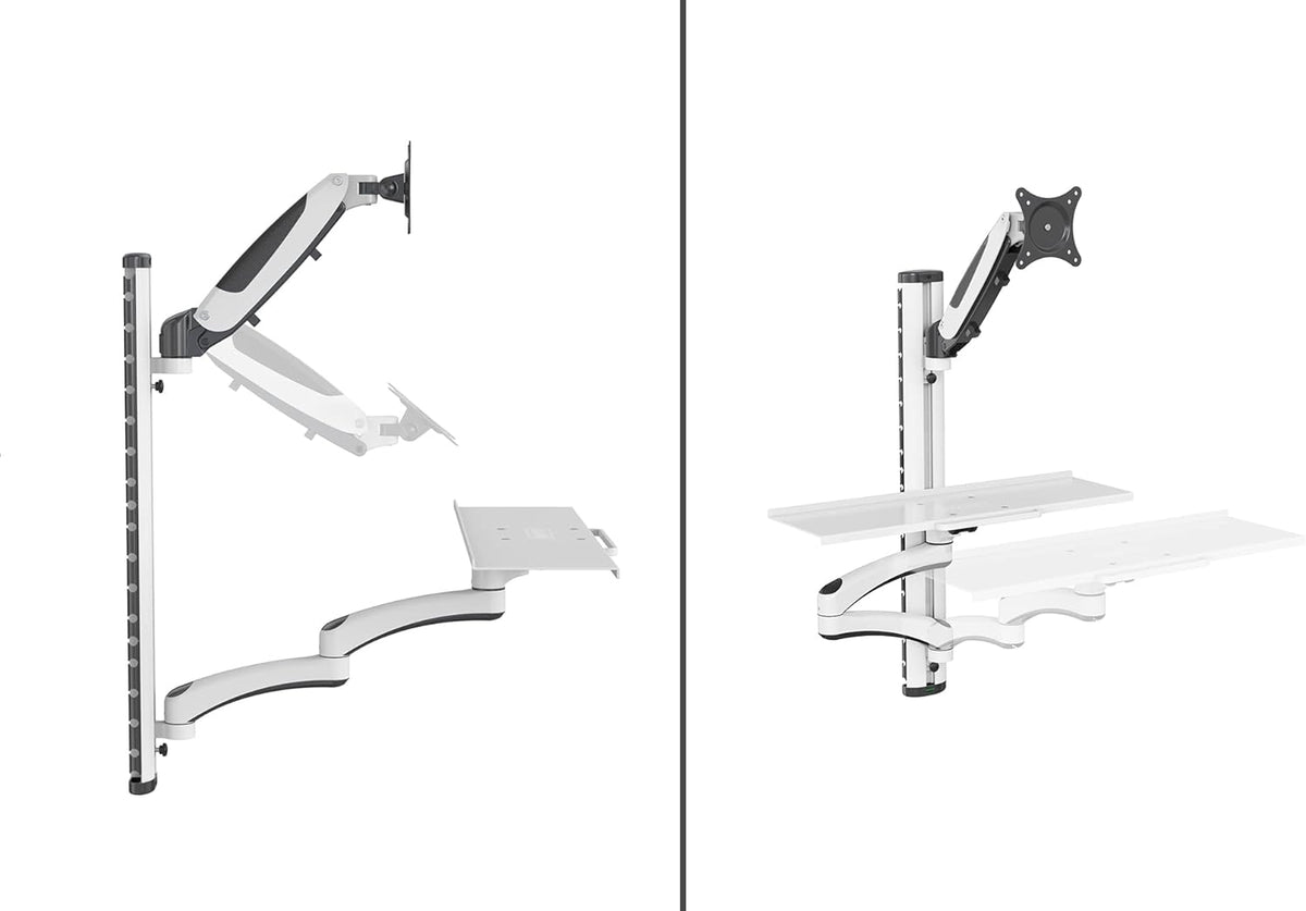 DIGITUS Sta-/zitwerkplek - Monitorbevestiging & plank - Wandmontage - 1x gasdrukveer 1x dubbele scharnierarm - 1 monitor - Tot 27 inch - VESA 75x75, 100x100 - Zwart