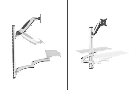 DIGITUS Sta-/zitwerkplek - Monitorbevestiging & plank - Wandmontage - 1x gasdrukveer 1x dubbele scharnierarm - 1 monitor - Tot 27 inch - VESA 75x75, 100x100 - Zwart