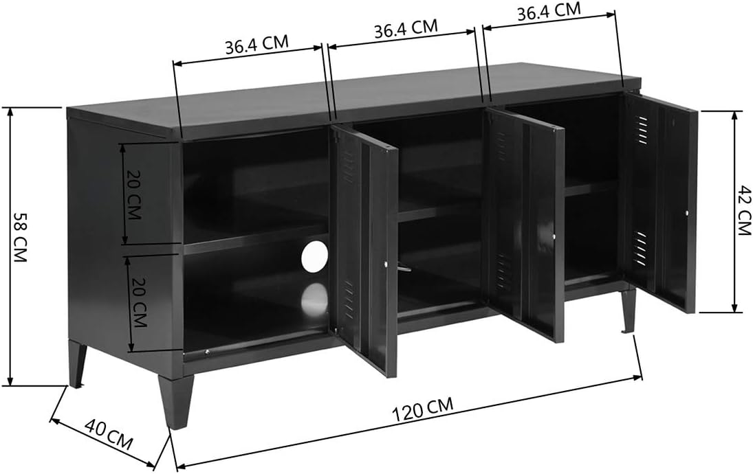 Grote ruimte metalen kast, 2-laags metalen opbergkast, 3 deuren, kantoormeubel, opslag met plank, lage kast, 120 × 40 × 58 cm