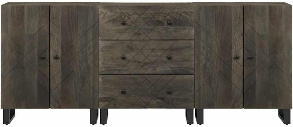 vidaXL 3-piece Dressers 60x33x75 cm solid mango wood black - QUORE