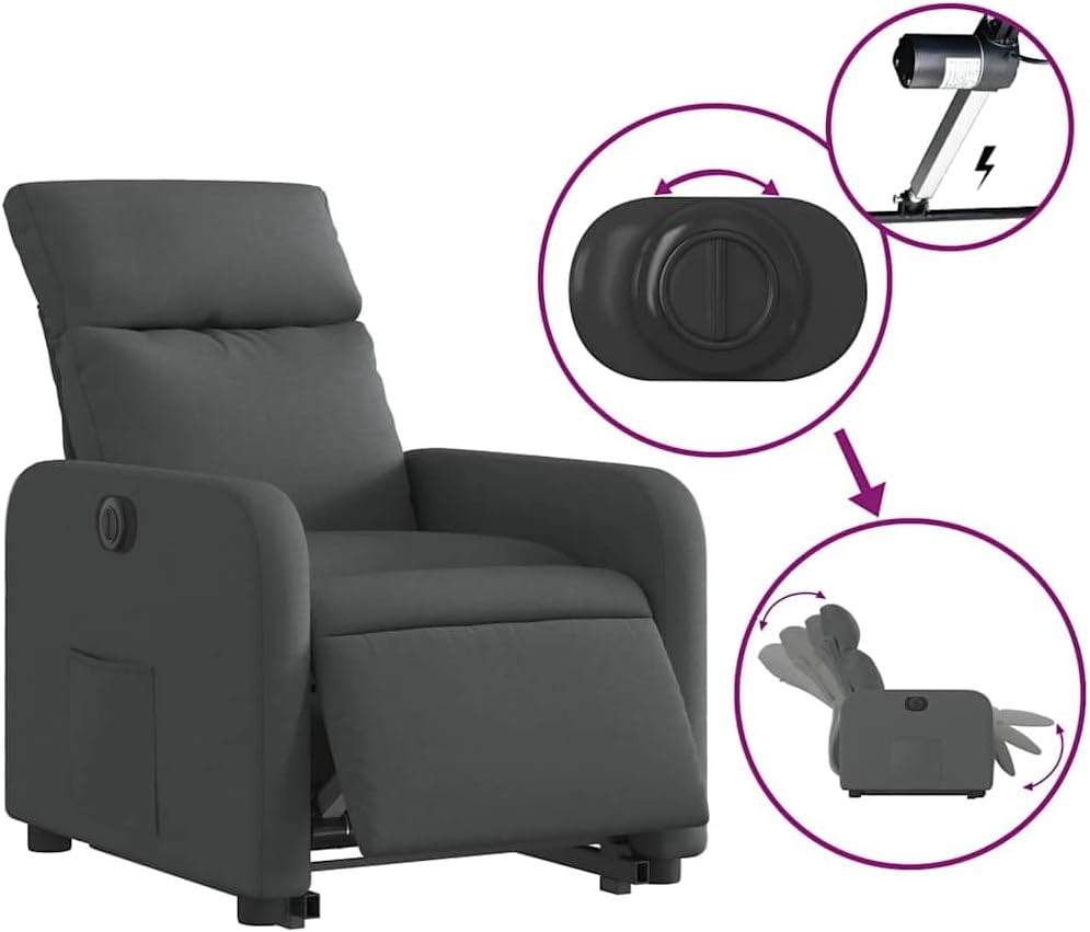 Relaxstoel Met opstahulp – Elektrische Relaxstoel – TV-stoel – Ligstoel – Elektrische Relaxfauteuil – Donkergrijs – Ademend Stof – Elektrisch Kantelsysteem tot 135°