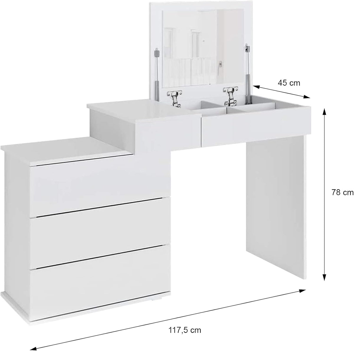 ML-Design Dressing Table White With Folding Mirror, 4 Drawers & 4 Compartments, 117.5x78x45cm, Cosmetic Table For Women & Girls, Made of MDF Wood, Makeup Table - QUORE