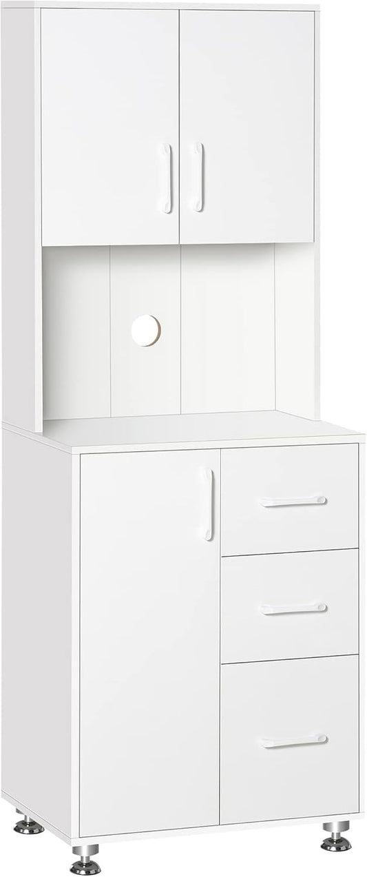 HOMCOM kitchen cabinet with 2 doors shelf microwave-shelf high cabinet with base cabinet and 3 drawers chest of drawers chipboard steel white 60 x 40 x 150 cm - QUORE