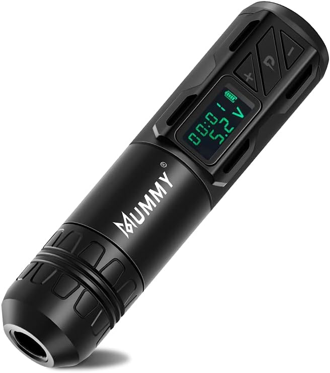 Mummy Draadloze roterende batterijpen, tattoo-cartridgemachine, roterende pen met 1800 mAh draadloze powercoreless motor, digitaal display, tattoo-apparatuur, zwart
