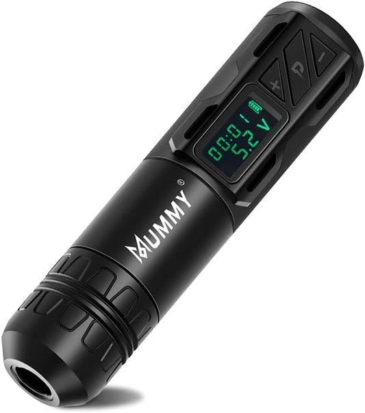 Mummy Draadloze roterende batterijpen, tattoo-cartridgemachine, roterende pen met 1800 mAh draadloze powercoreless motor, digitaal display, tattoo-apparatuur, zwart