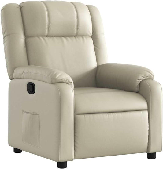 Verstelbare Fauteuil – Relaxstoel – Lounge Stoel – Relaxzetel – Comfortstoel – Crèmekleurig Kunstleer – Handmatig Verstelbaar Tot 135° – Stevig Hout-Metaal Frame