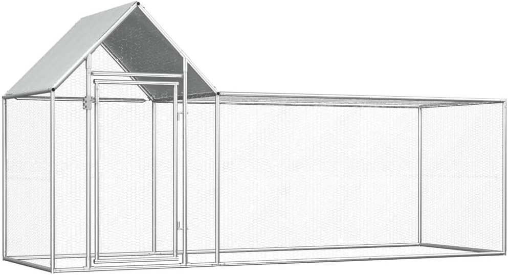 Outdoor Chicken Coop with Roof, Small Animal Chicken Coop, Outdoor Fence, Galvanized Steel, 3 x 1 x 1.5 m - QUORE