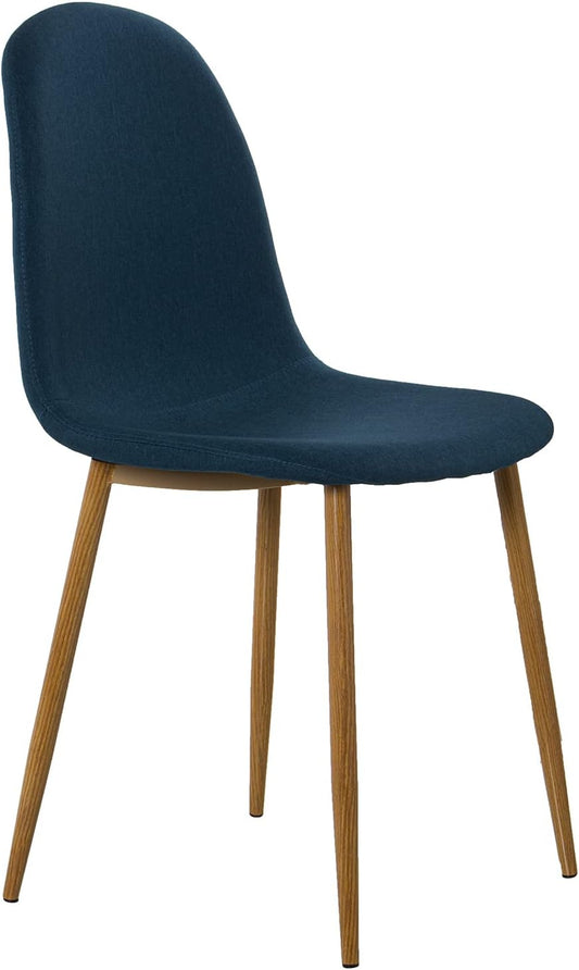 DRW Set van 4 stoelen en poten van metaal, houtlook in blauw en hout, 44 x 52 x 87 cm, zitvlak 49 cm