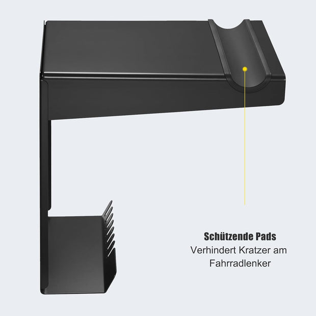 Fietsaccessoiresrek - Accessoireshouder - Wandhouder - voor Fietsen - met Plankhaken - Compact - Robuust Design - Beschermkussen - Extra Opbergruimte - Eenvoudige Installatie - 32.4 x 35.7 x 34.8 cm - Zwart