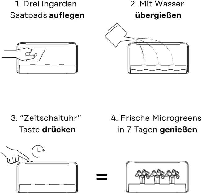 Smart Garden Starter Set - Indoor Garden met LED voor microgreens - incl. 12 biologische zaadpads - schaal van keramiek vulkanzwart - Scandinavisch design - klaar voor oogsten in slechts 7