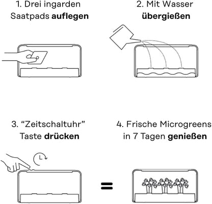 Smart Garden Starter Set - Indoor Garden met LED voor microgreens - incl. 12 biologische zaadpads - schaal van keramiek vulkanzwart - Scandinavisch design - klaar voor oogsten in slechts 7