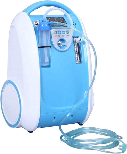 Draagbare Zuurstofgenerator, Zuurstofgeconcentreerde Zuurstofgenerator 5 Instelbare Standen, Geluidsarme Zuurstofgenerator,Blauw,5L